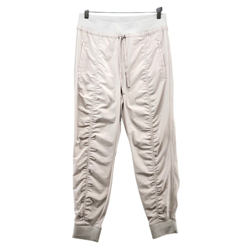 Athleta Attitude Pant Womens 10 Beige Ruched Jogger Lightweight Hiking Travel
